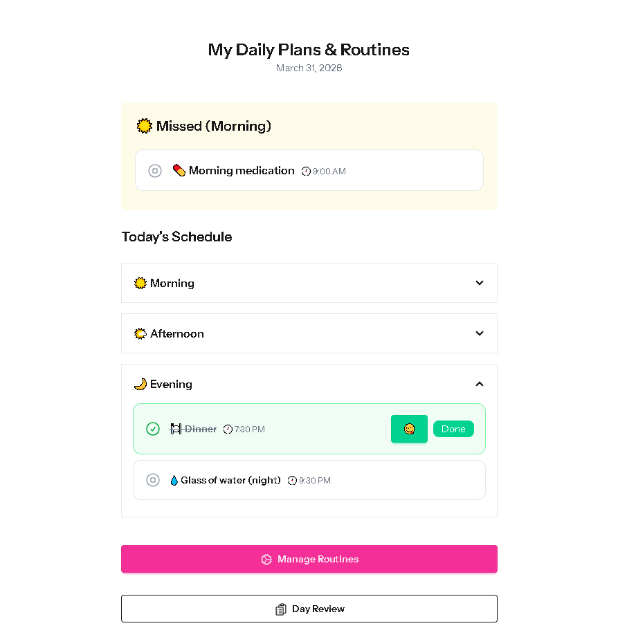 Daily schedule screen